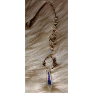 Suncatcher Crystal Light Prism Hearts Flowers Silver Tone 13" Garden Window Gift